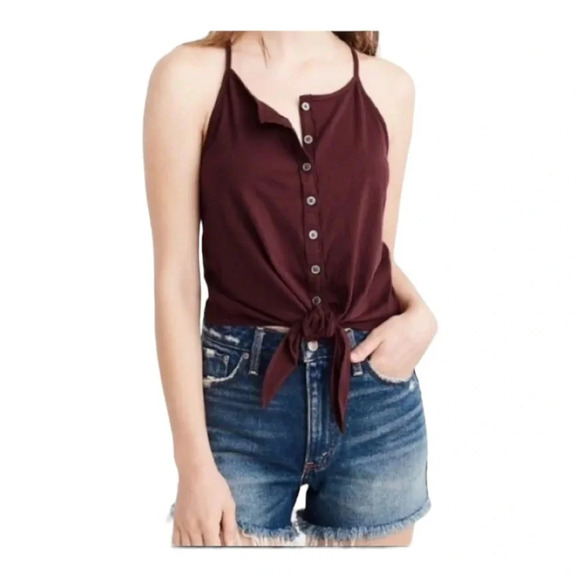 Abercrombie & Fitch Tops - Women's Burgundy Button-Down Tie-Front Top